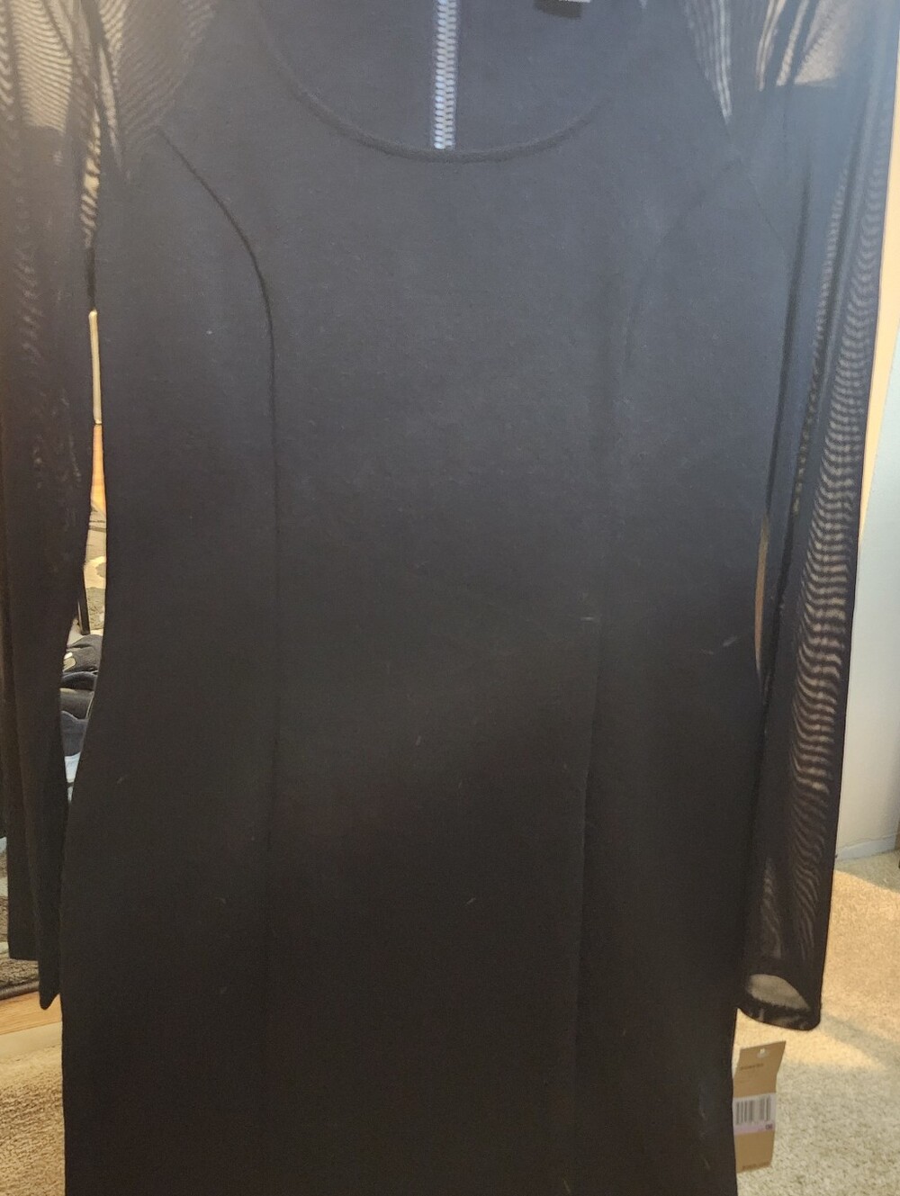 DKNY Black Long Sleeve Mesh Bodycon Dress